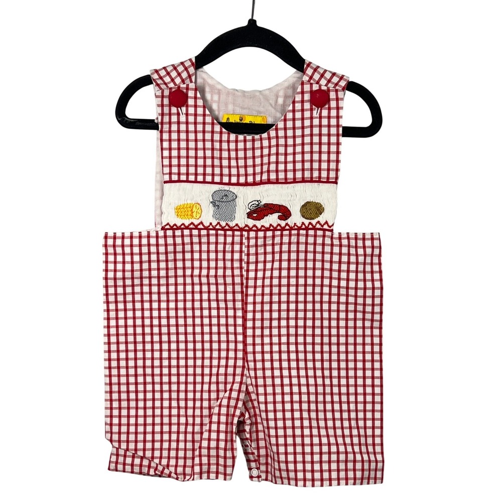 Five Little Monkeys Kids Red White Gingham Crawdad‎ Broil Romper Baby Boys 18m